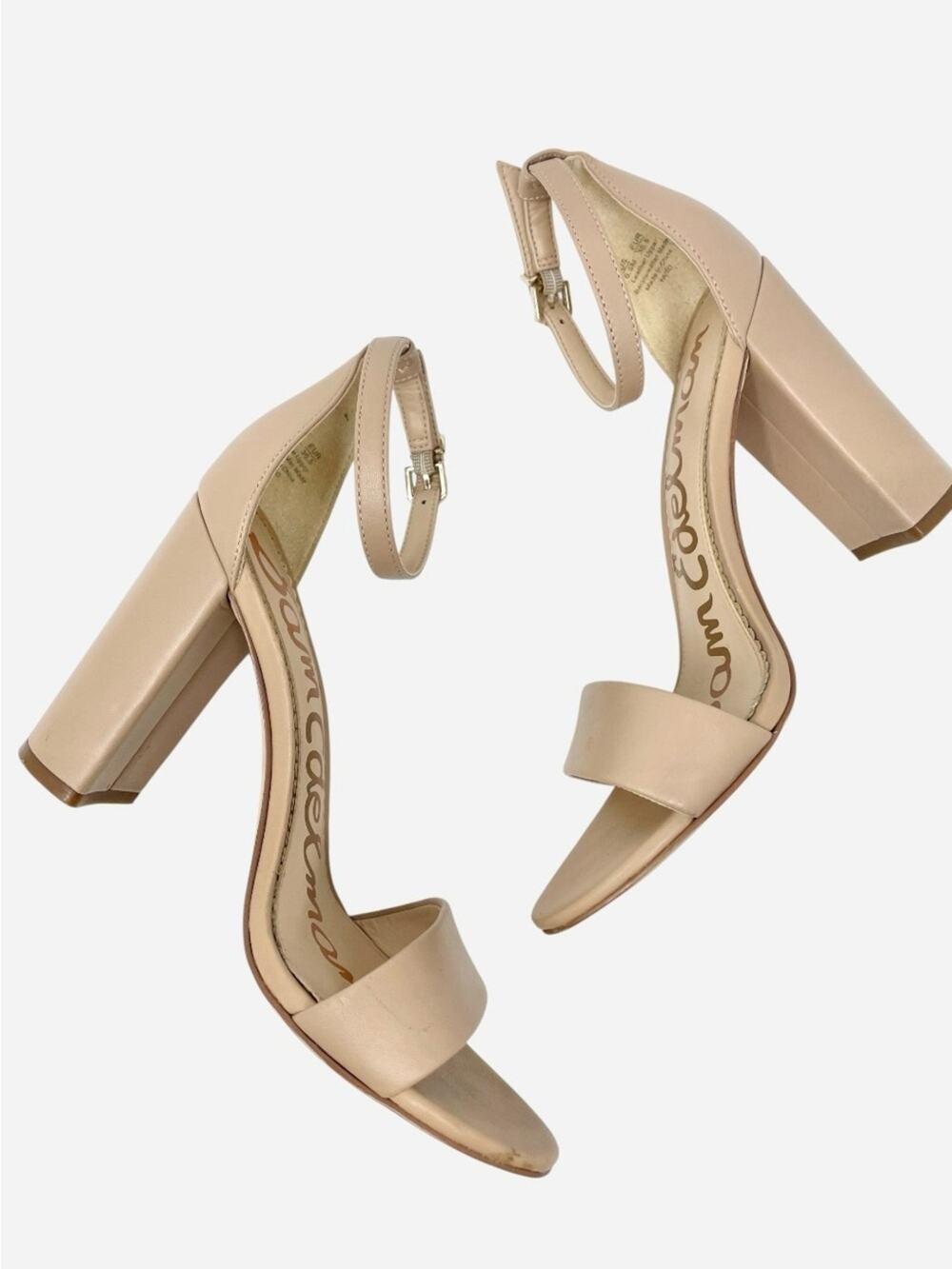 Sam Edelman Leather Ankle-Strap Block Heel Yaro Sandal in Nude Women's 6.5, $129